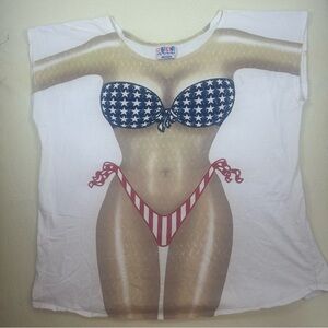 VTG 90s LA Imprints Bikini Swimsuit Body Shirt Womens One Size Stars Stripes USA